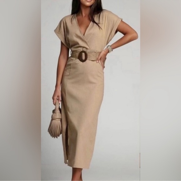 Mango belted linen midi dress size medium - Picture 2 of 10